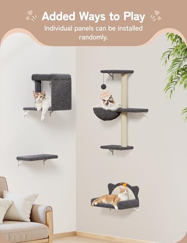 Cat Wall Shelves 4-in-1 Climbing Wall Furniture Set with Scratching Posts, Cat Bed & Sofa, Gray B600