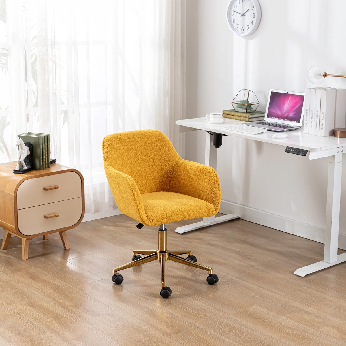 Yellow Teddy Fabric Adjustable Height Office Chair U564019