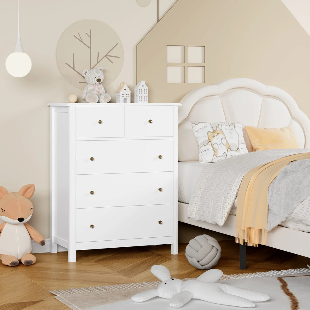 White 5 Drawer Kids Dresser P9337