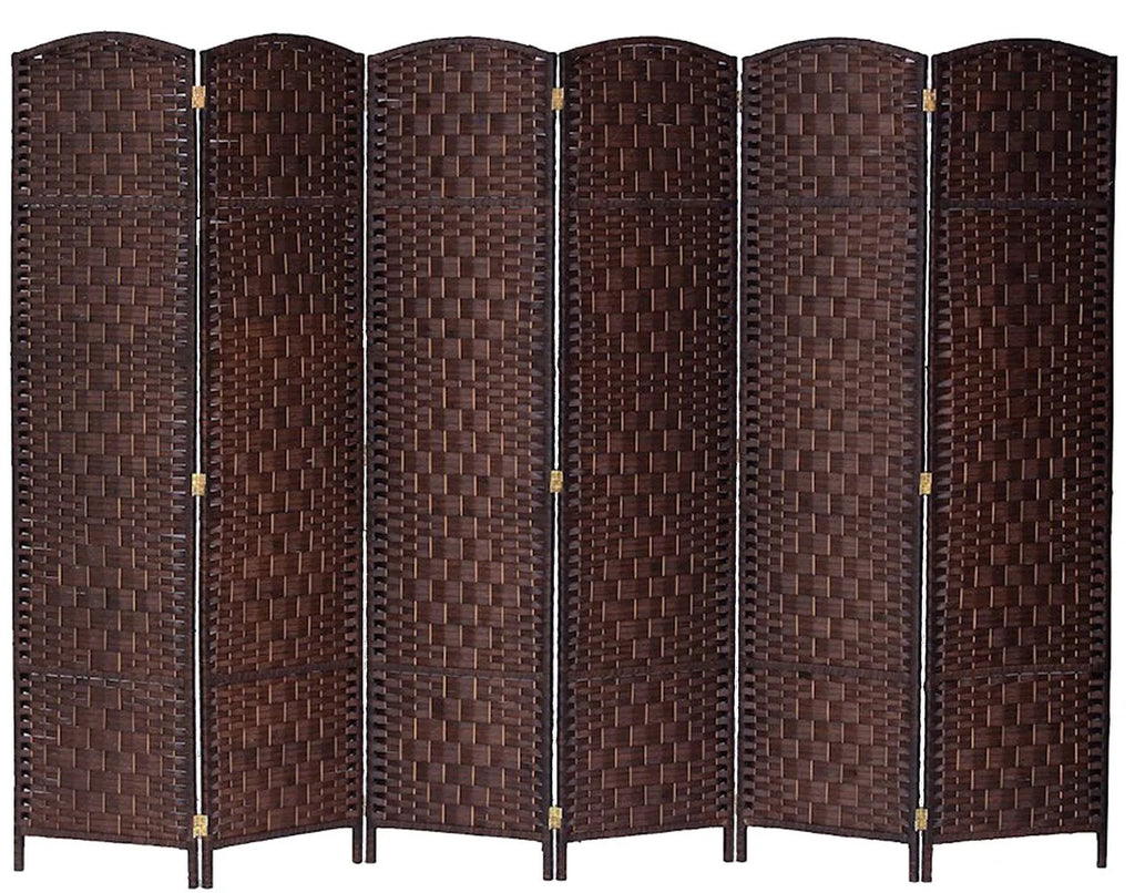 6 Panel Diamond Weave Fiber Room Divider Brown 71" High X 104" Wide P40483
