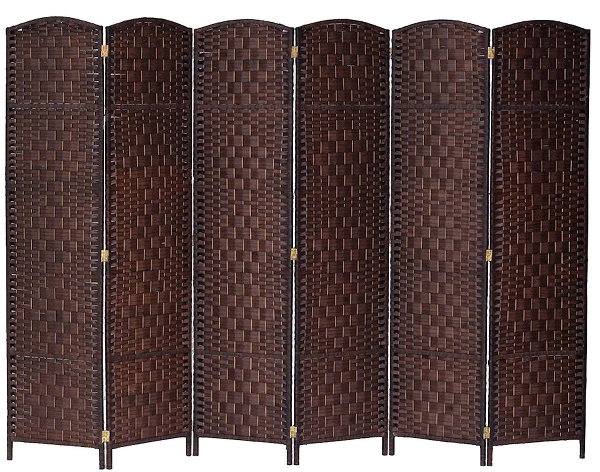 6 Panel Diamond Weave Fiber Room Divider Brown 71" High X 104" Wide P40483