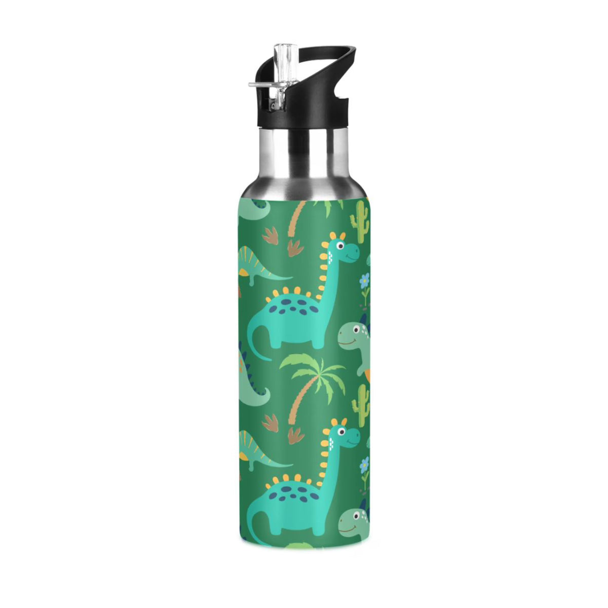 Dinosaur Green Stainless Steel Insulated Water Bottle with Straw Lid S936