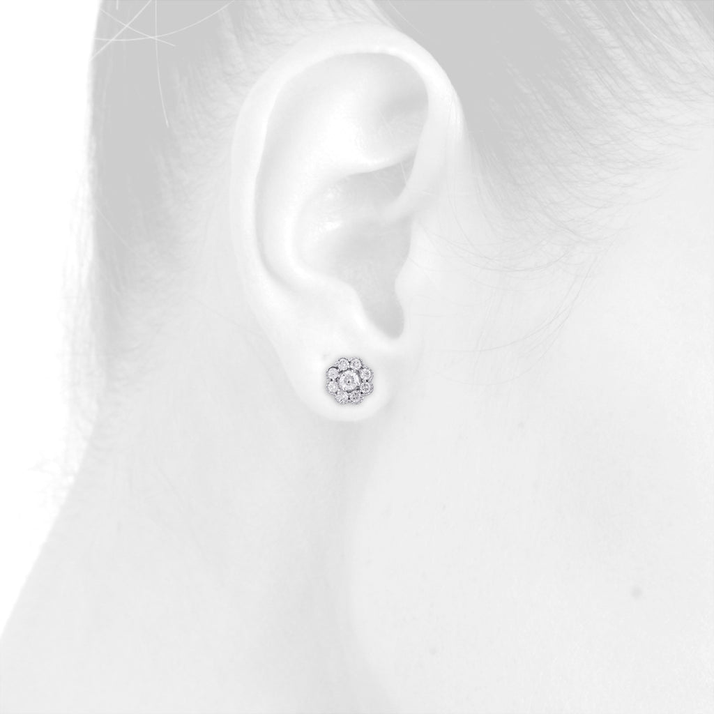 14K White Gold Solitaire Diamond Flower Stud Earrings 1 CT. K1572