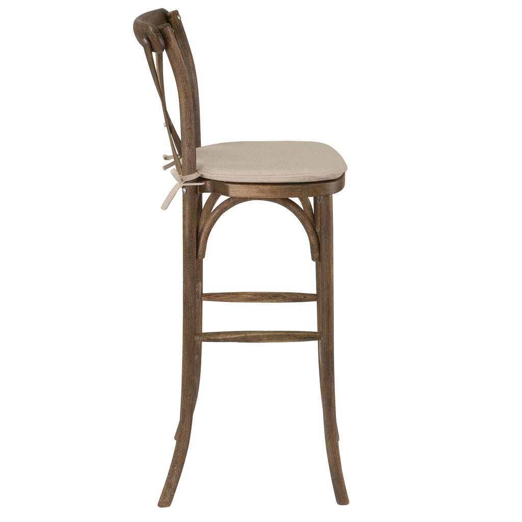 Dark Antique Wood Cross Back Barstool with Cushion J6261