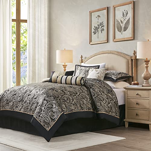 Black 7 Piece Cal King Faux Silk Down Alternative Comforter Set I843