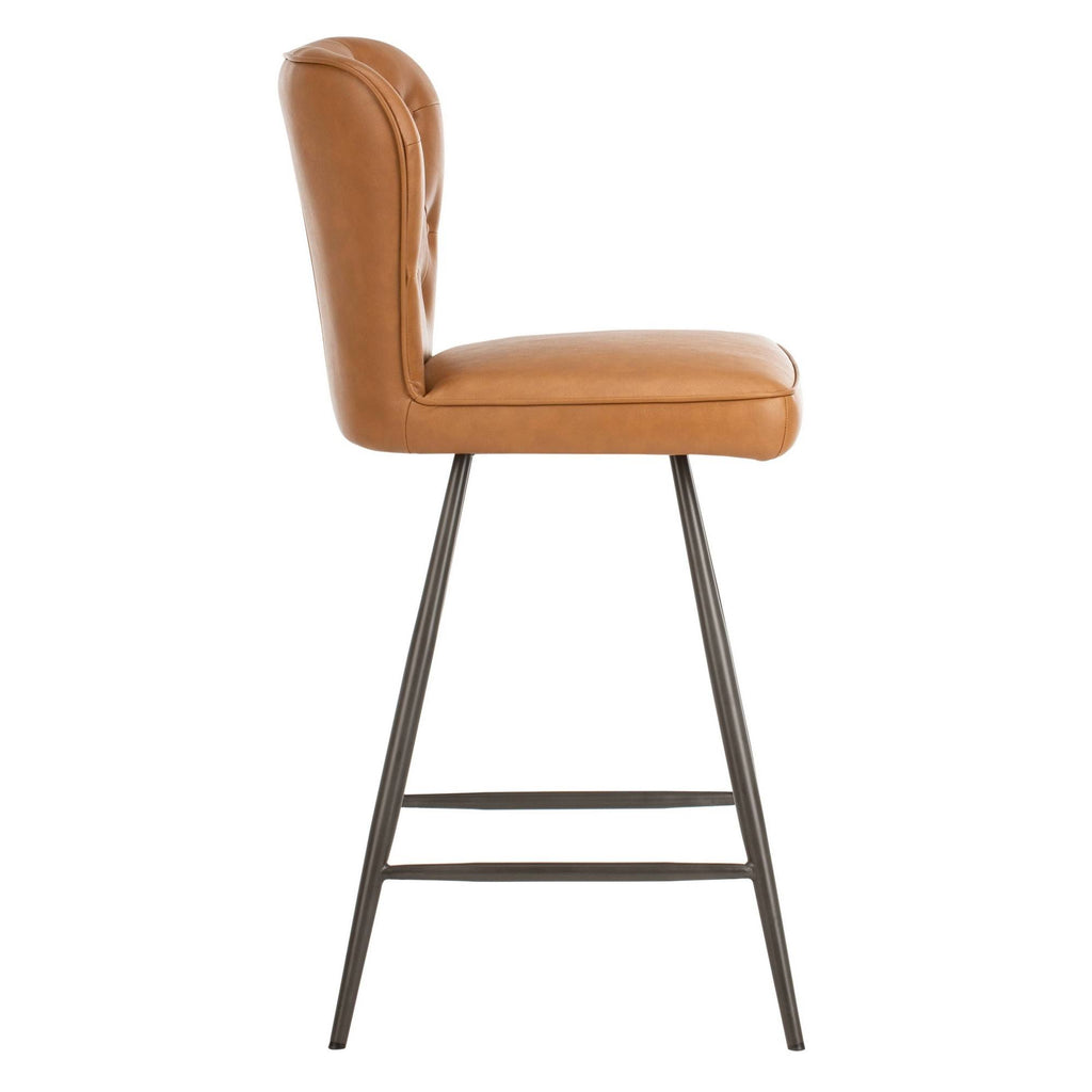 Camel Leather Tufted Swivel Counter Stool Set of 2 B462