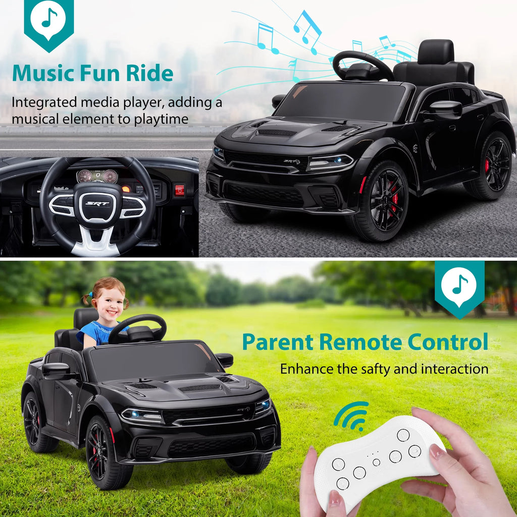 12V Black Dodge Charger Ride On Car with Remote Control L953