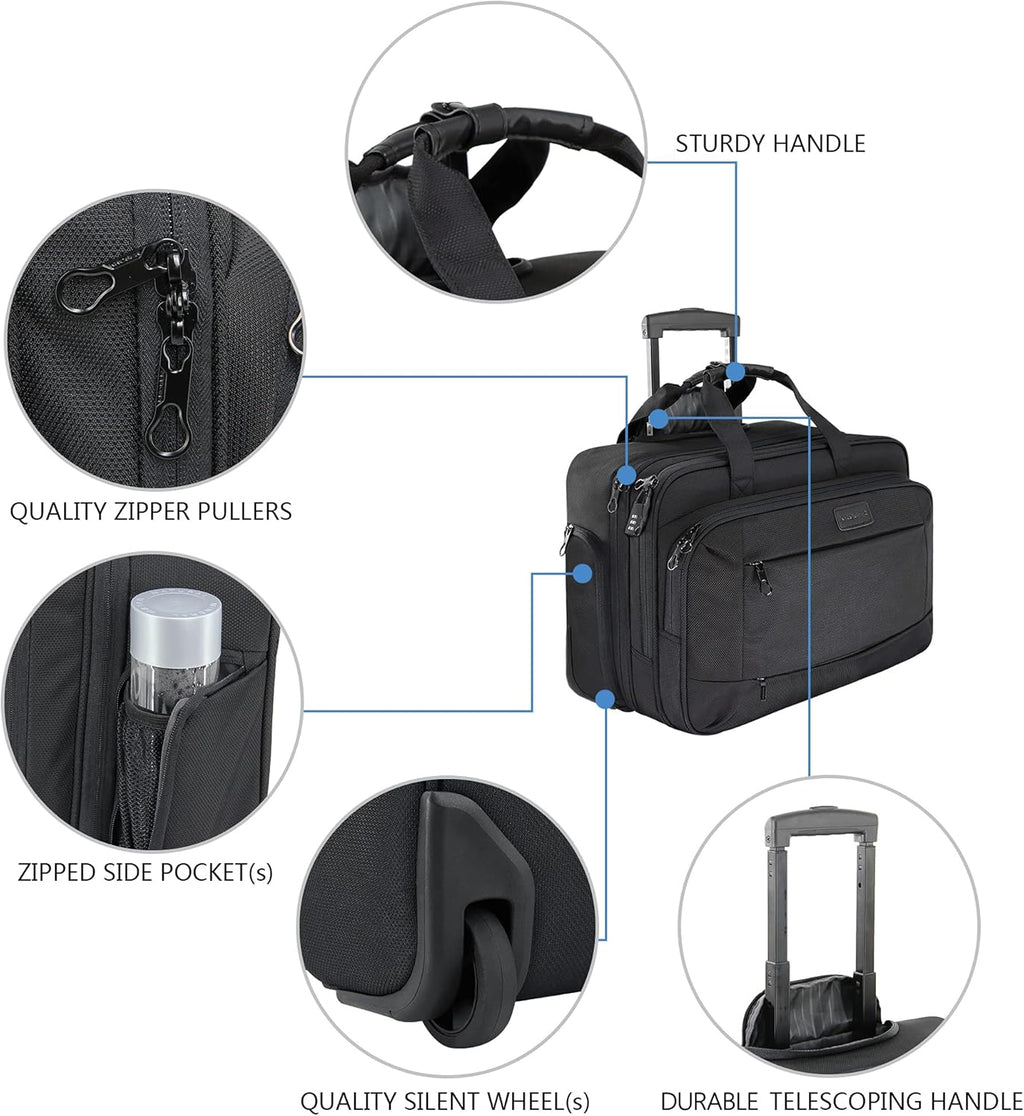 Rolling Laptop Bag Wheeled Briefcase for 17.3 Inch Laptop T6772
