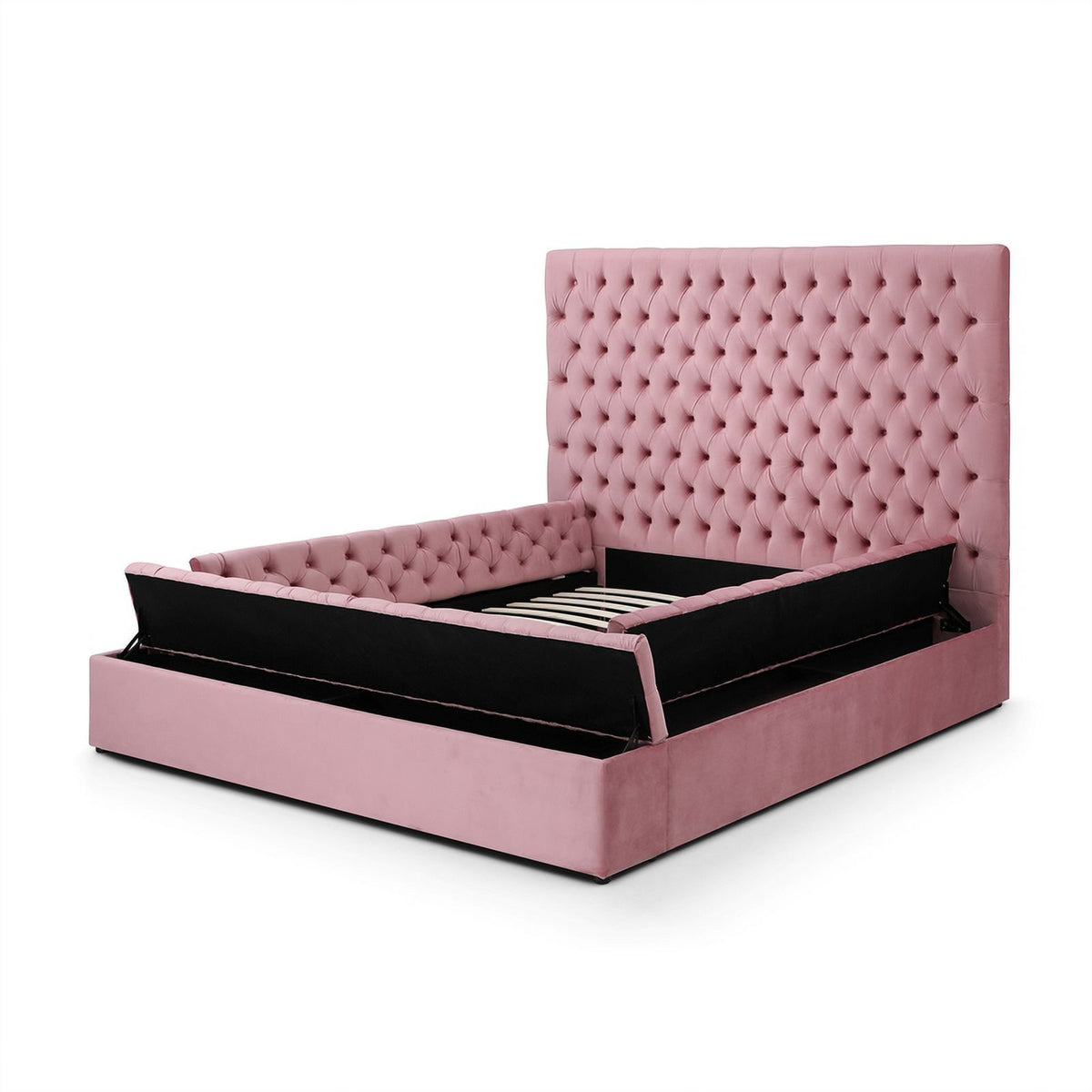 Pink Velvet Upholstered Platform Queen Bed F544742