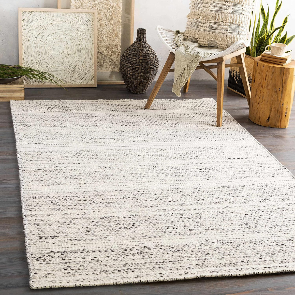 Natural Fiber Wool Area Rug - Black, Cream, Beige - 8'10" x 12' K46258