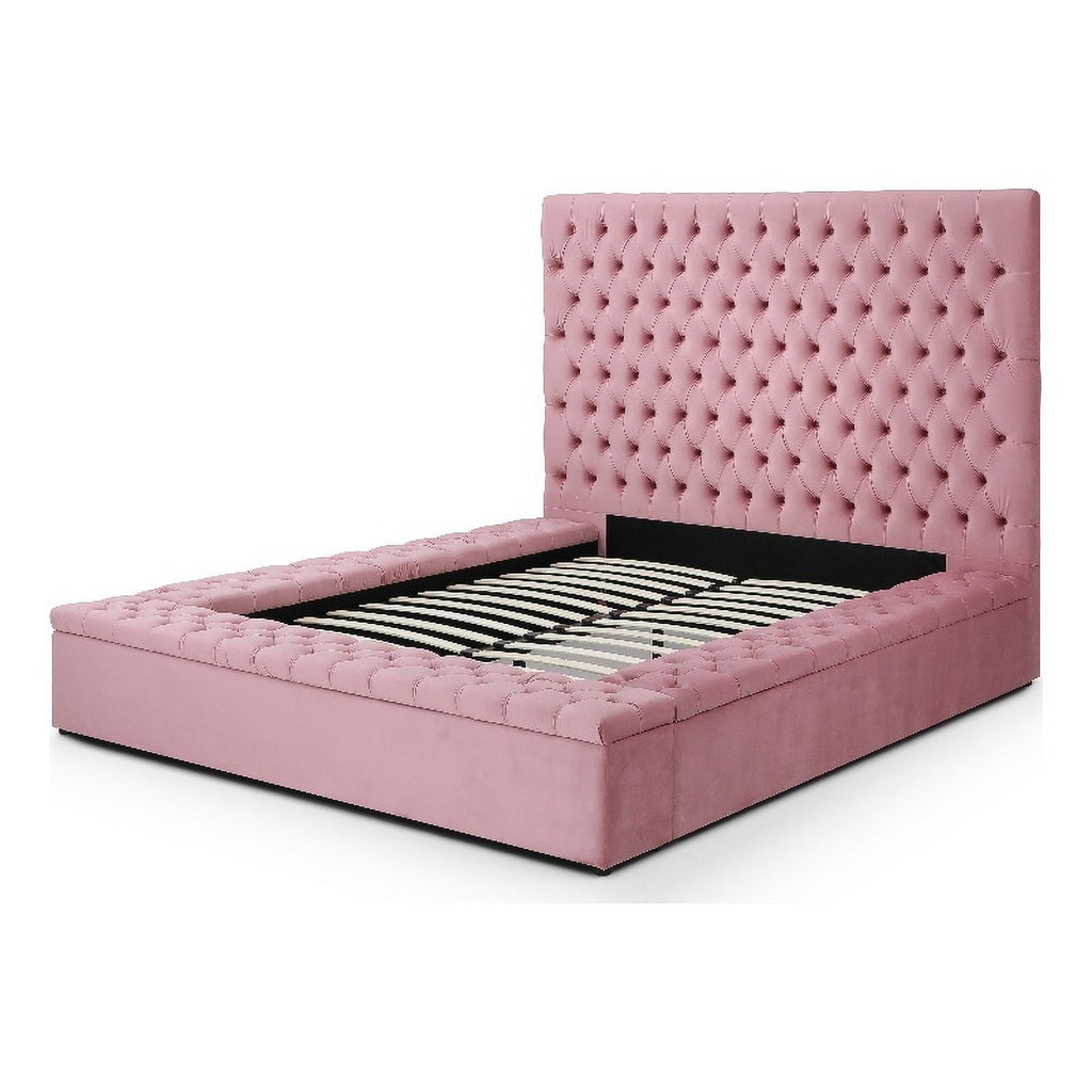 Pink Velvet Upholstered Platform Queen Bed F544742