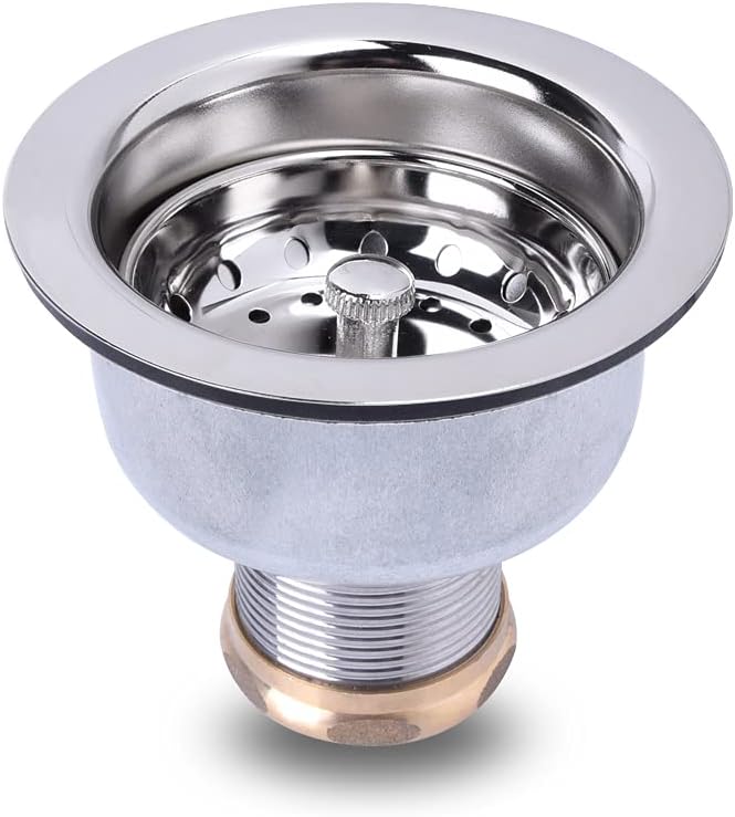 3-1/2 Deep Cup Stainless Steel Kitchen Sink Drain Assembly with Fixed Post Basket O38338