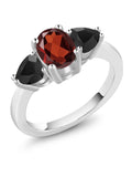 Oval Red Garnet Black Onyx 925 Sterling Silver Ring S97690