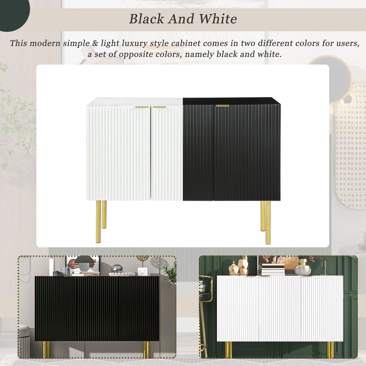 White Wood Buffet Cabinet with Storage P85064