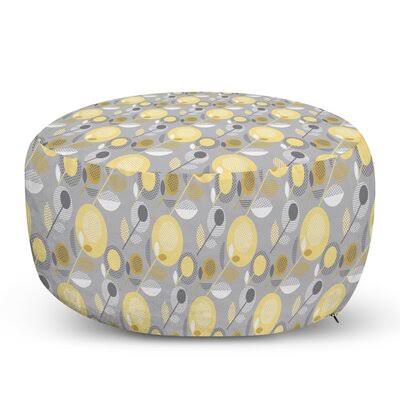 Pale Yellow/Pale Gray Round Pouf Ottoman L21838