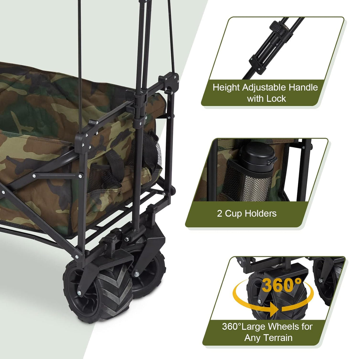 Camouflage Folding Utility Wagon Cart with Removable Canopy U3239