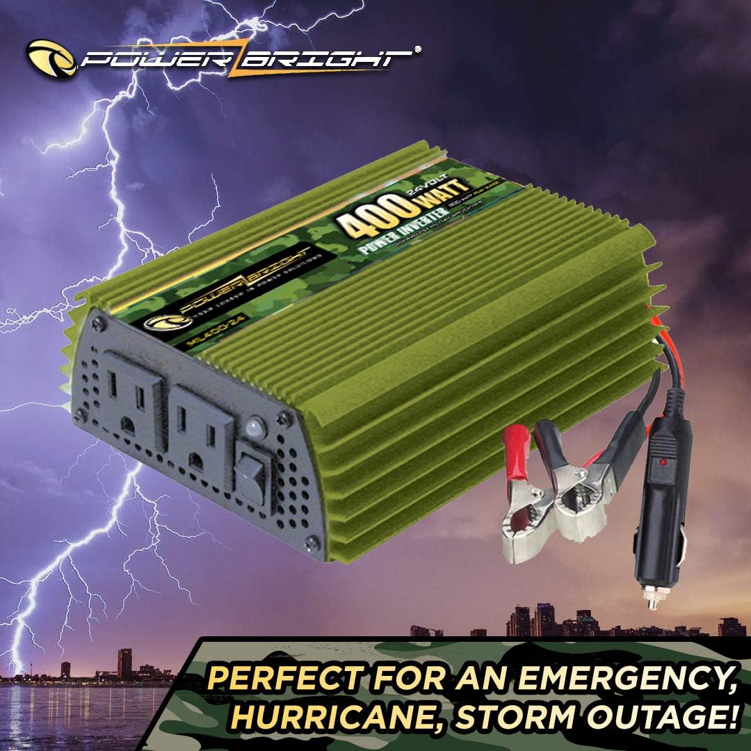 400 Watt 24V Power Inverter, Dual 110V AC Outlets, Modified Sine Wave, Pack of 2 X364