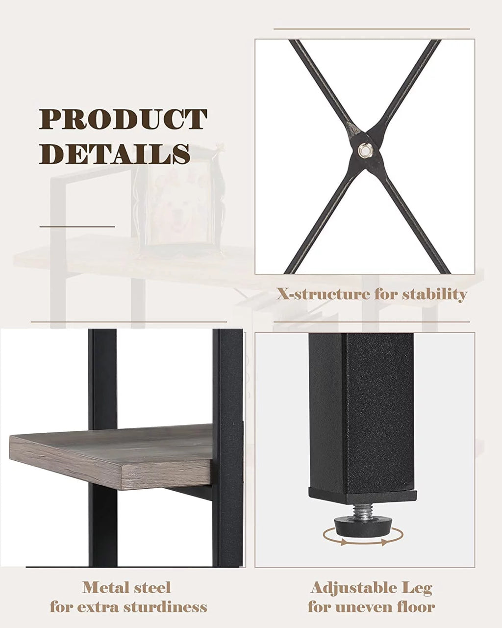 2 Tier Grey Wood and Metal Bookshelf G2581