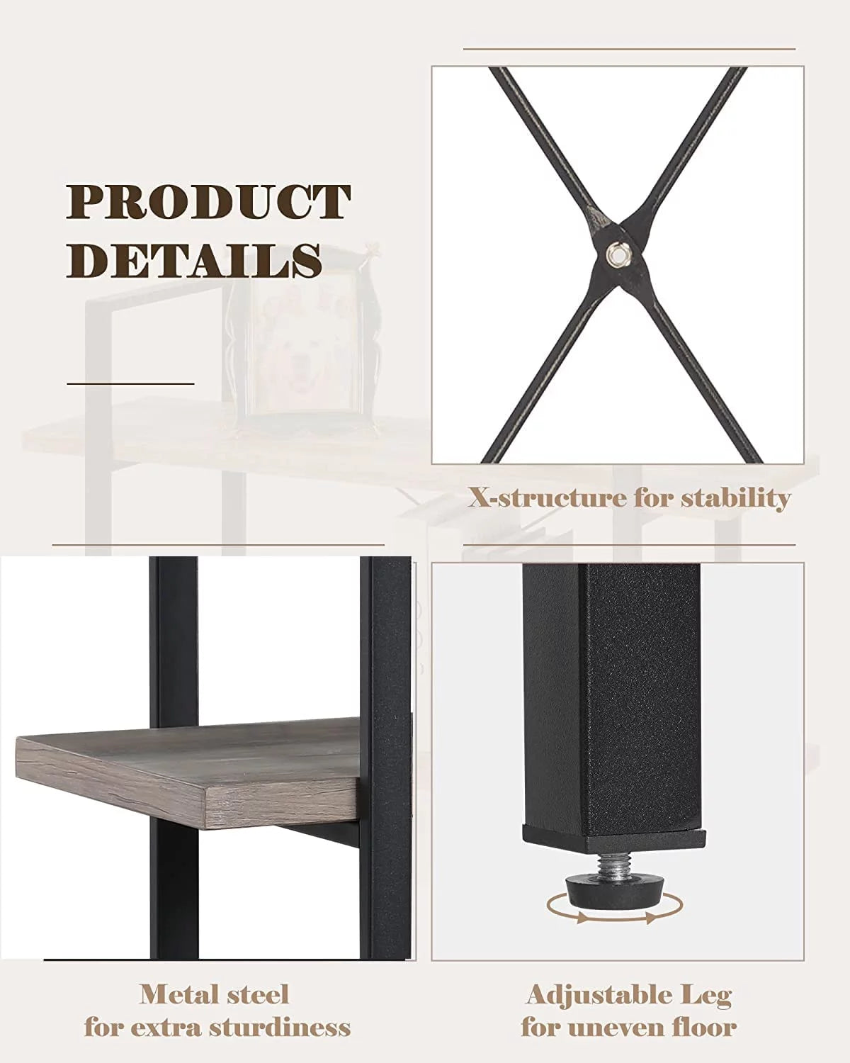 2 Tier Grey Wood and Metal Bookshelf G2581