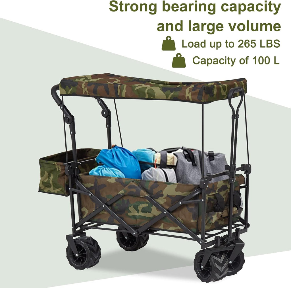 Camouflage Folding Utility Wagon Cart with Removable Canopy U3239