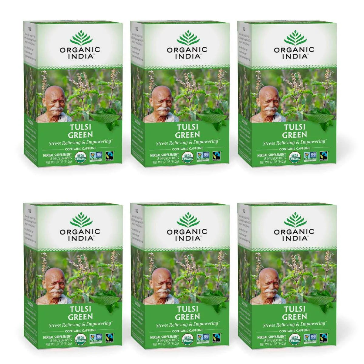 Organic Green Herbal Tea, Caffeine-Free, 18 Infusion Bags, 6 Pack P4145