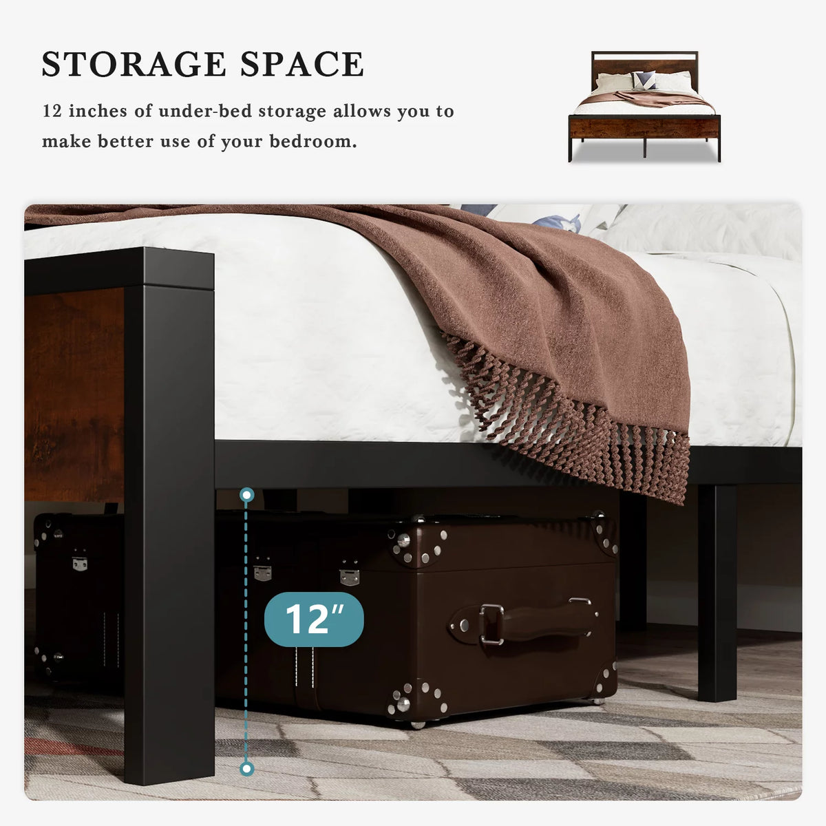 King Size Wood Bed Frame with Headboard G7473