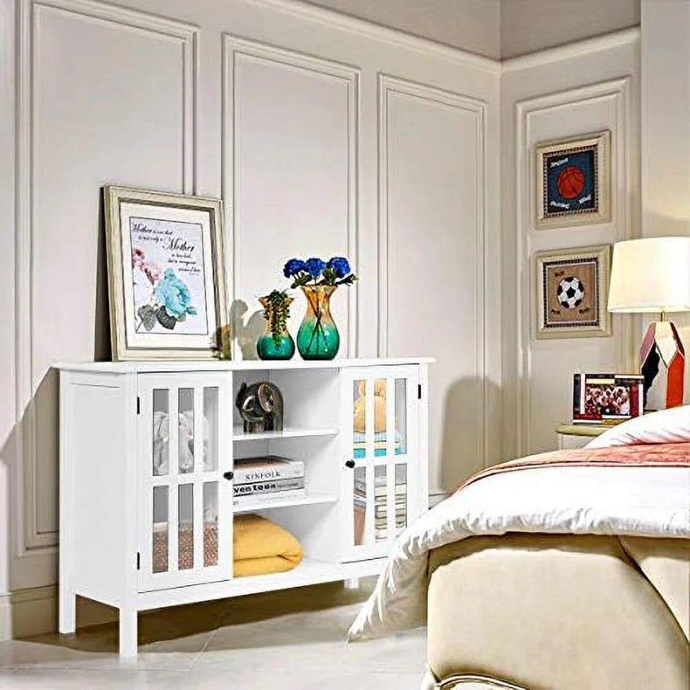 White Modern TV Stand up to 50 Inch with 2 Cabinets and 3 Open Shelves X123620