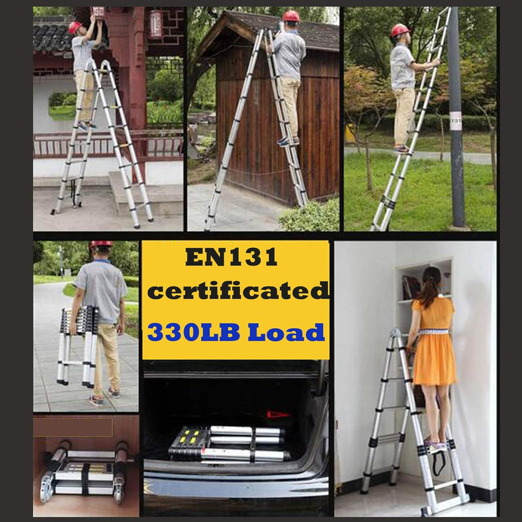 16.5FT Aluminum Telescoping Extension Ladder 330lbs Max Capacity A-Frame Folding K2137