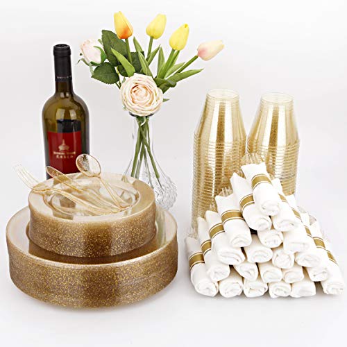 350 Pieces Gold Glitter Disposable Dinnerware Set I516