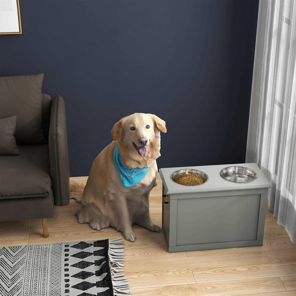 Raised Pet Feeding Station with 2 Stainless Steel Bowls Z107843