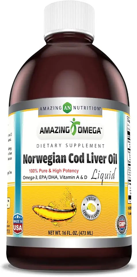 Norwegian Cod Liver Oil 16 Oz Lemon Flavor Non-GMO Gluten Free S2311