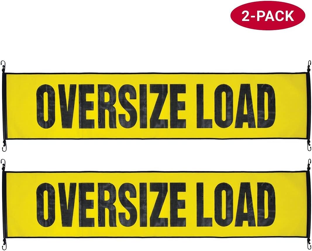 Oversize Load Banner with Heavy Duty Metal Hooks 18 Inch x 84 Inch Pack of 2 V652