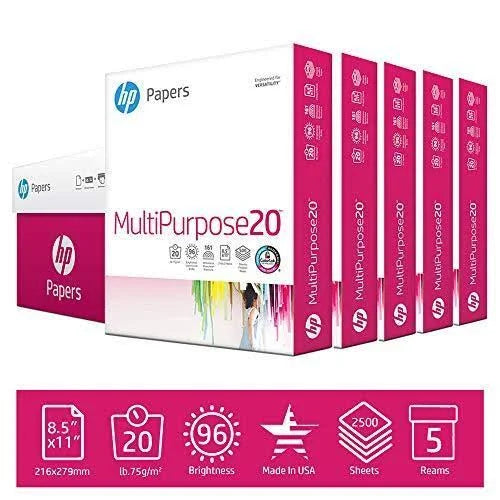 Multipurpose Ultra White 20lb 8.5x11 Letter 96 Bright 2500 Sheets Paper C44296