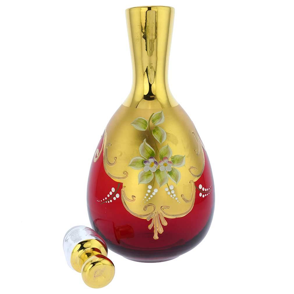 Murano Glass Decanter Set with 6 Wine Glasses 24K Gold Red U497666