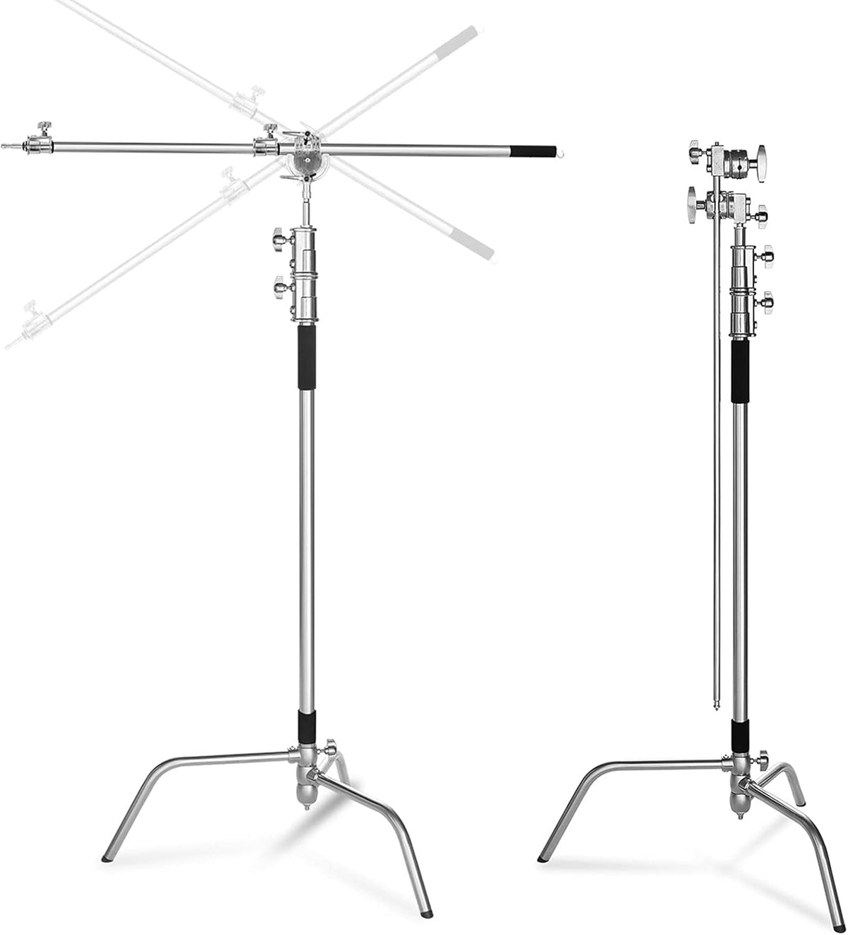 100% Stainless Steel Heavy Duty C Stand with Boom Arm, 2 Grip Head S7697