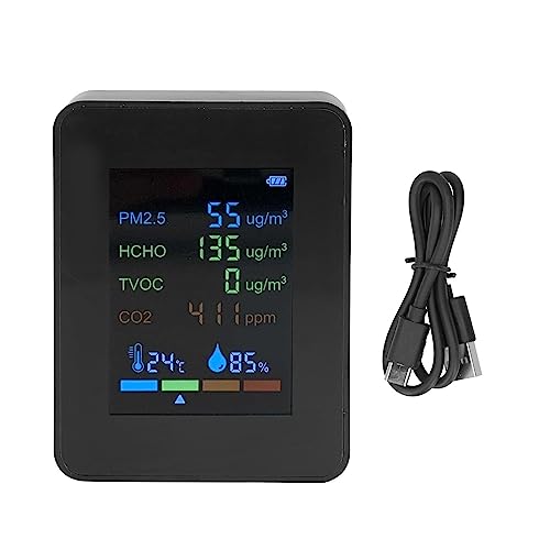 6 in 1 CO2 Meter Humidity Temperature PM2.5 TVOC HCHO Detector Black M381