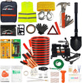 118-Piece Car Roadside Emergency Kit with Jumper Cables Portable Air Compressor Tow Strap Hammer Shovel E23195