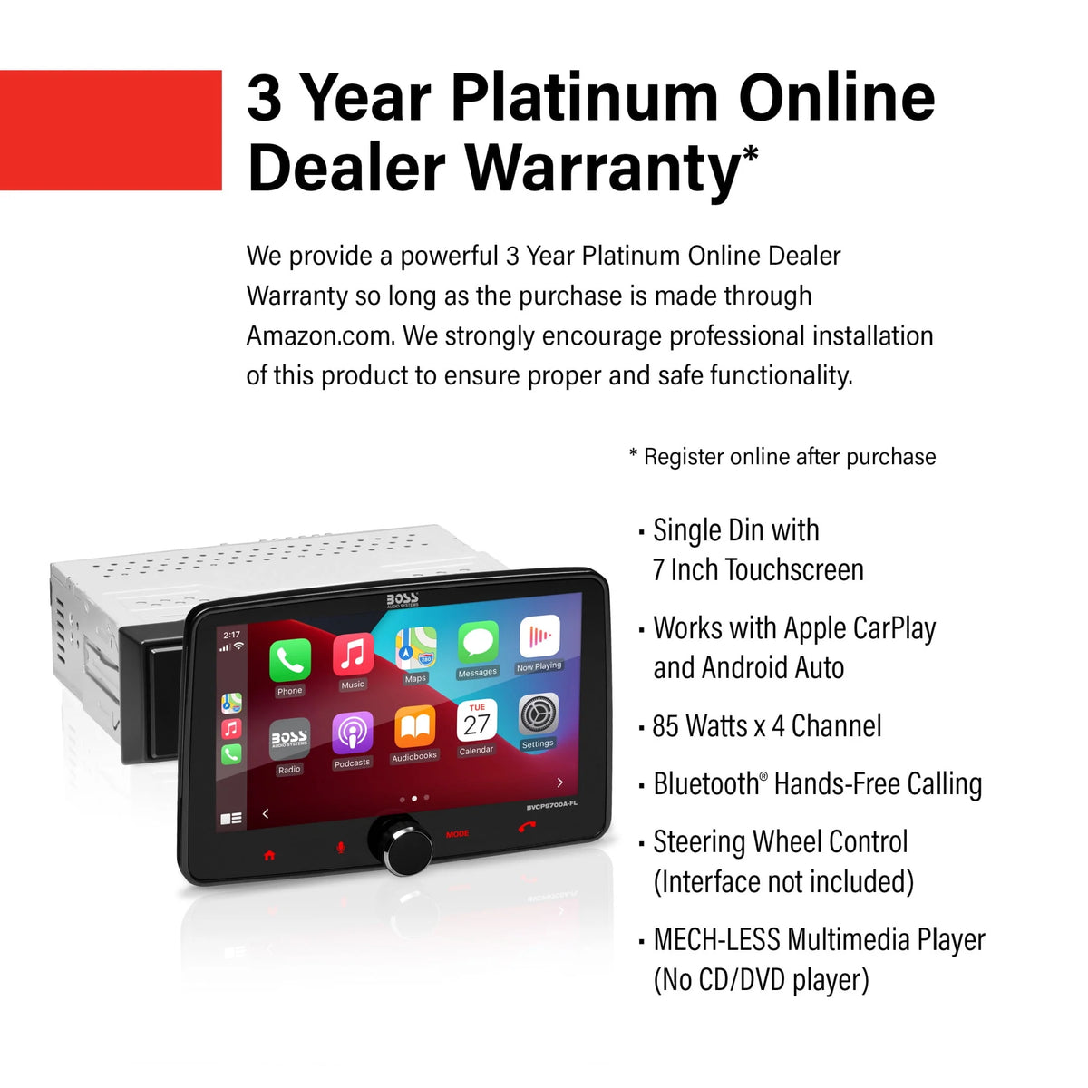 Single Din 7 Inch Touchscreen Car Stereo with Apple CarPlay Android Auto Bluetooth R86780