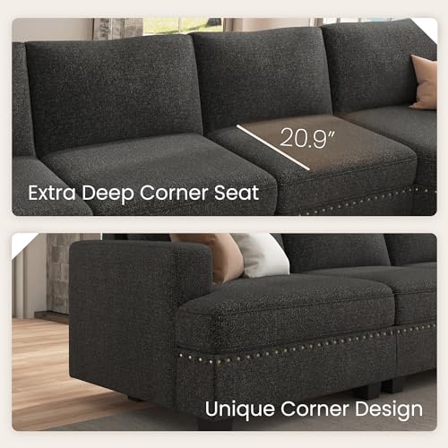 Oversized Modular Sectional Sofa, 135.6 inch, Dark Grey J239
