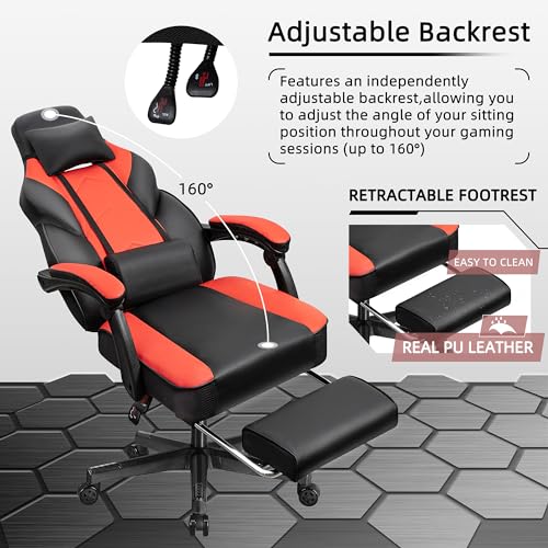 Grey Ergonomic Gaming Chair with Footrest and Massage Lumbar Support P77453