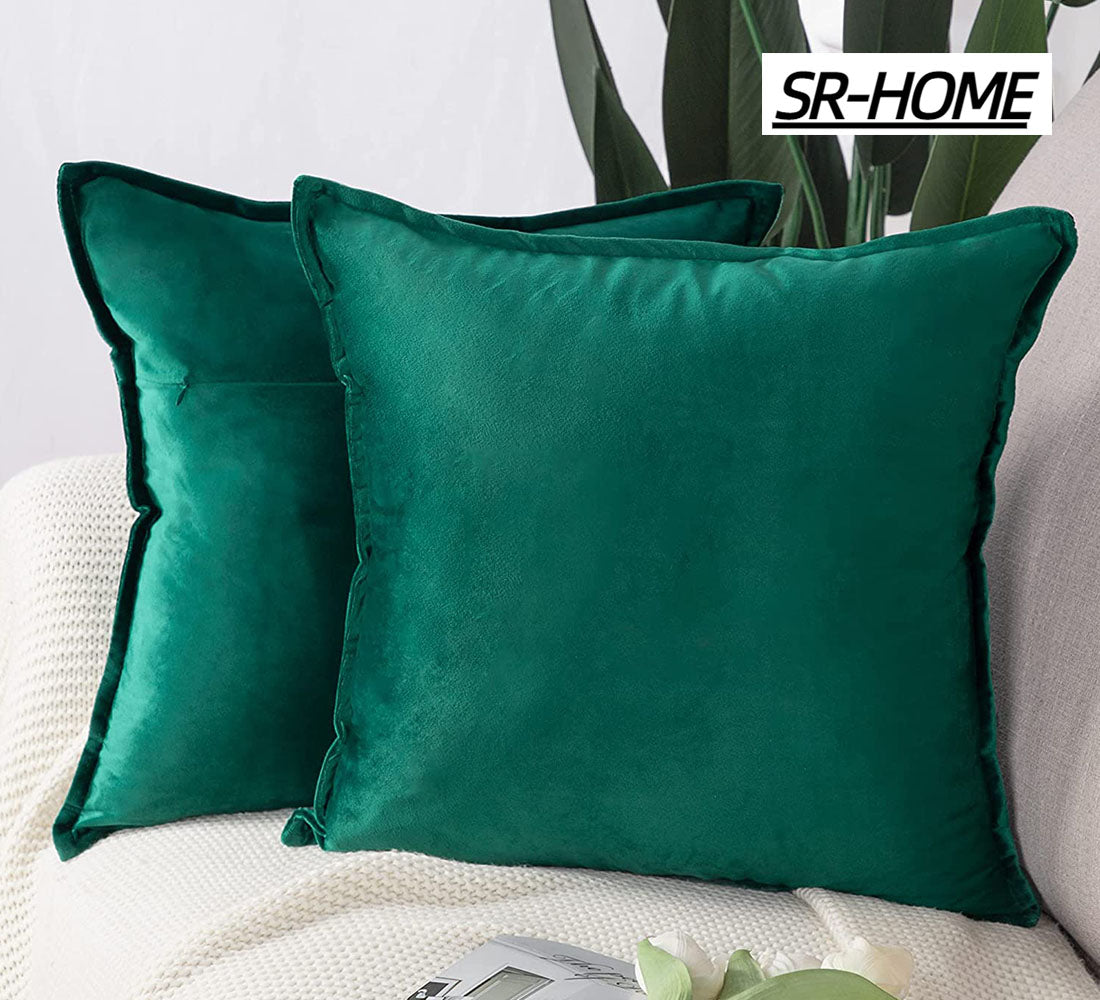 Set of 2 Velvet Decorative Throw Pillow Covers with Fringe Cushion Case Y716