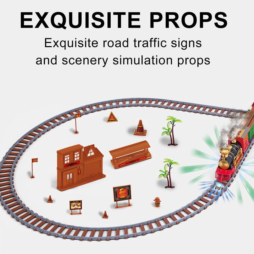 Toy Train Set With Lights And Sounds Steam Smoke Railway Tracks Battery Operated O108