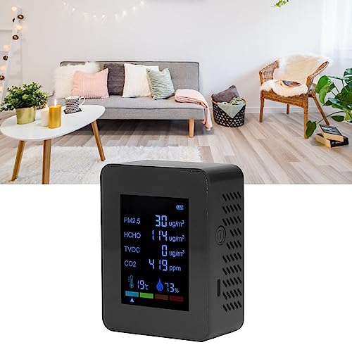 6 in 1 CO2 Meter Humidity Temperature PM2.5 TVOC HCHO Detector Black M381