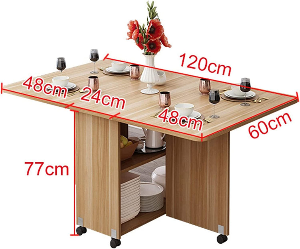 Expandable Rectangle Wood Drop Leaf Dining Table with 6 Wheels H1249