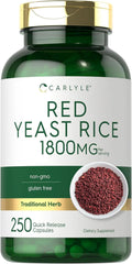 Red Yeast Rice 1800 mg 250 Capsules Non-GMO Gluten Free Supplement Z6085