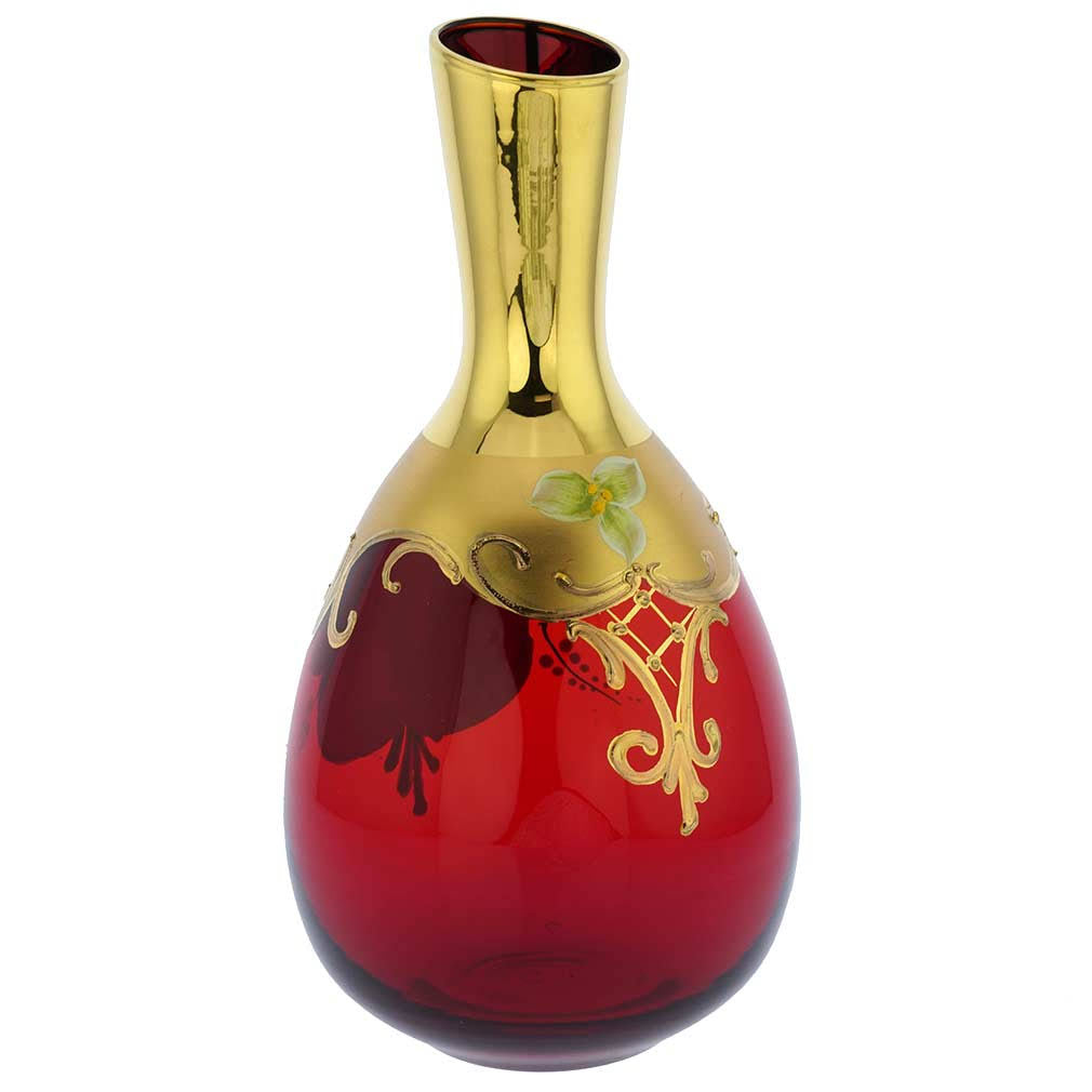 Murano Glass Decanter Set with 6 Wine Glasses 24K Gold Red U497666