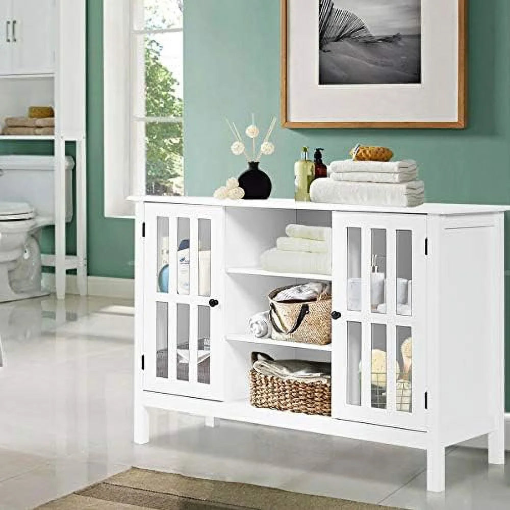 White Modern TV Stand up to 50 Inch with 2 Cabinets and 3 Open Shelves X123620