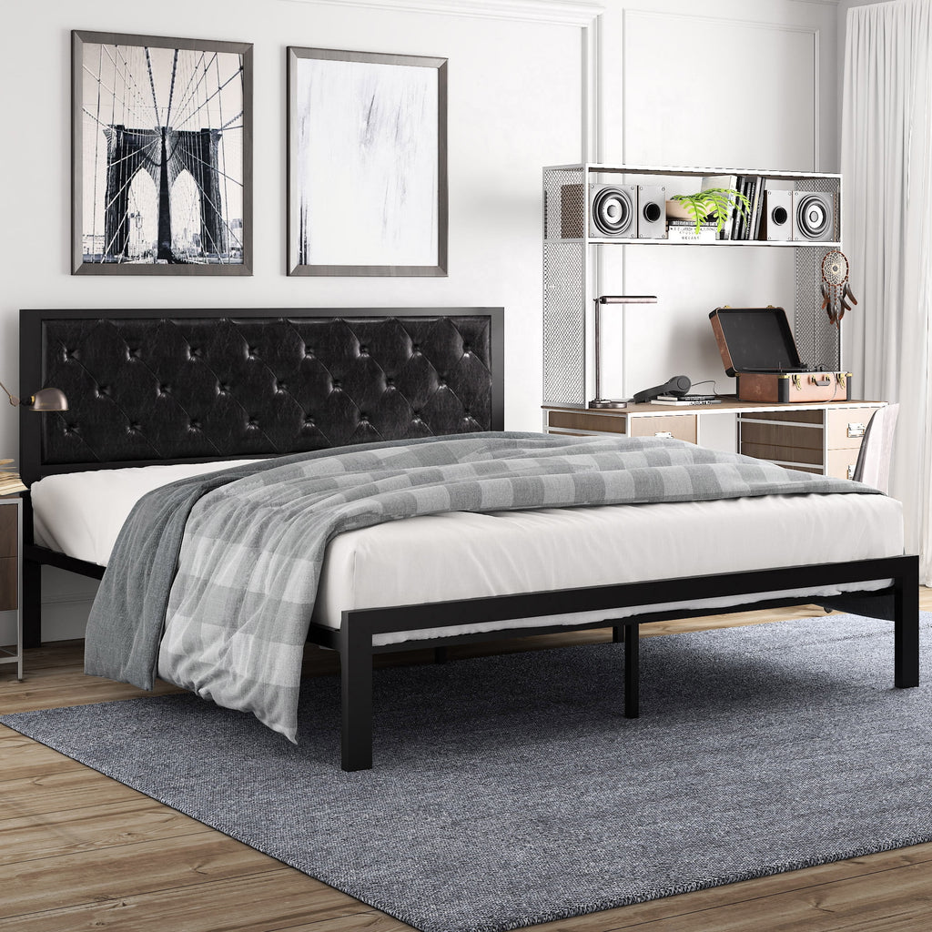 Twin Size Metal Bed Frame with Upholstered Headboard E33220
