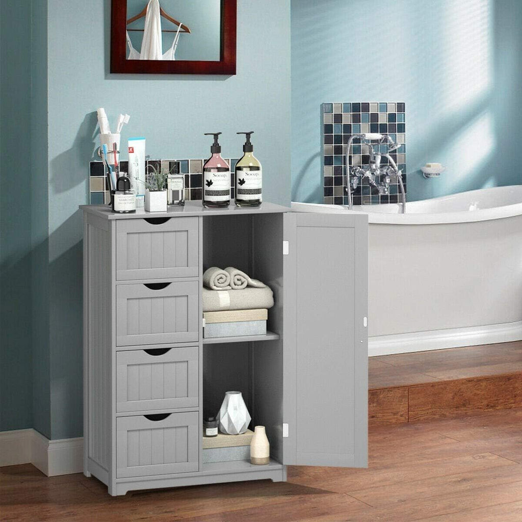 White Wooden Storage Cabinet with 4 Drawers and 1 Door E36775