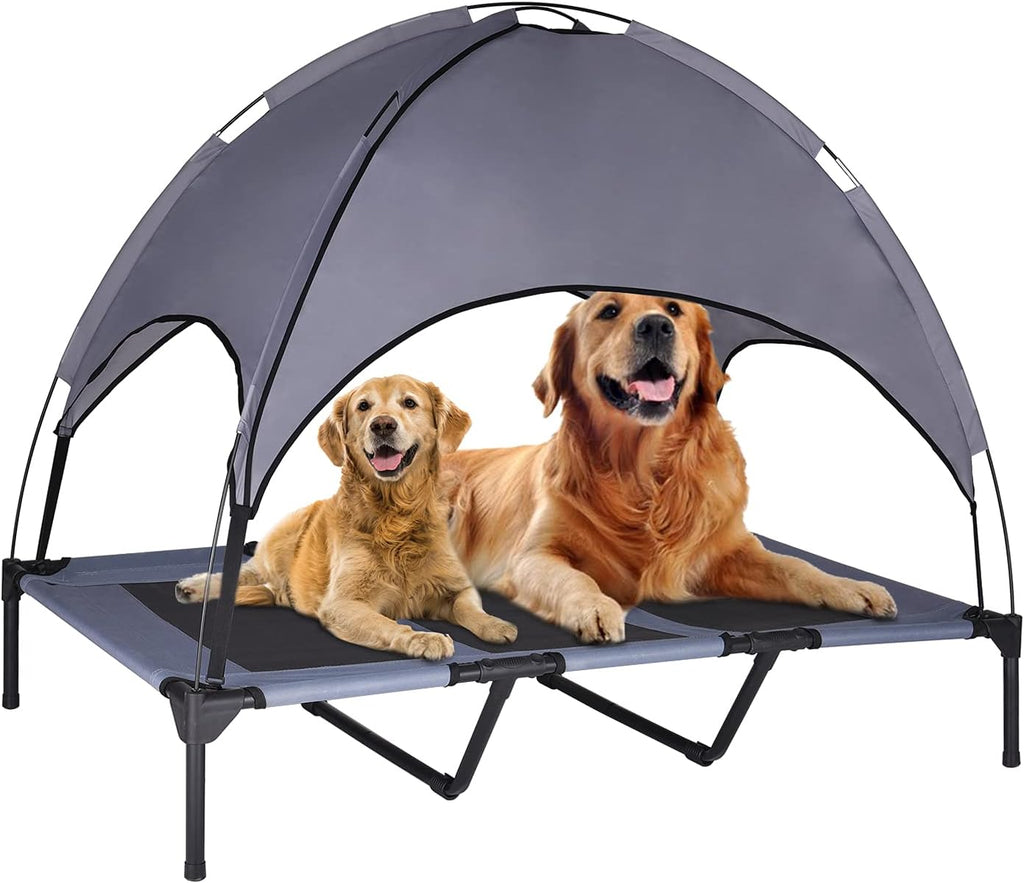 Elevated Dog Bed with Canopy, 1680D Oxford Fabric Raised Mesh Cot, Grey B943507